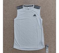 Adidas Tank Mens Small White Aeroready 3 Stripes Breathable Gym Training Casual