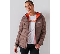 adidas Women's Terrex Multi Light Down CLIMAWARM Hooded Jacket, Earth Strata/Trace Brown, L