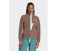 adidas Terrex Womens Outdoor Xploric High Pile Fleece Pullover Sweatshirt, Earth Strata/Semi Flash Aqua, Size S, Women Earth Strata/Semi Flash Aqua