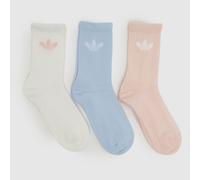 adidas Trefoil Crew Socks 3 Pack in Blue & Cream, Size: 6.5-8 - Cushioned Arch Support UK 6.5-8