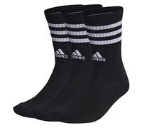 adidas Unisex 3-Stripes Cushioned Crew Socks 3 Pairs, Black / White, 13-14.5