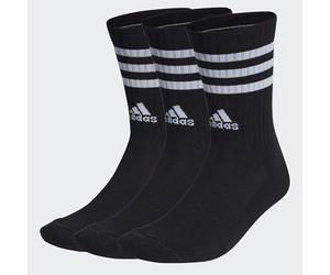 adidas Unisex 3-Stripes Cushioned Crew Socks 3 Pairs, Black/White, 4.5-6