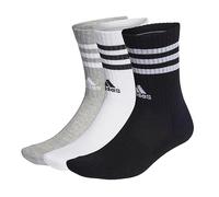 adidas Unisex 3-Stripes Cushioned Crew Socks 3 Pairs, Medium Grey Heather/White/Black/White, 8.5-10