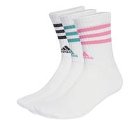 adidas Unisex 3-Stripes Cushioned Crew Socks 3 Pairs, White/Pure Teal/Lucid Pink/Black, 2.5-4