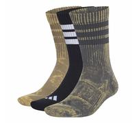 adidas Unisex 3 Stripes Cushioned Crew Stone Wash 3 Pair Pack Socks, grey six/Khaki Six/black/white, M