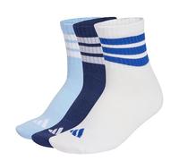 adidas Unisex 3 STRIPES CUSHIONED SPORTSWEAR MID CUT SOCKS 3 PAIR PACK, dark blue/white/glow blue, 10.5-12.5