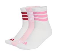 adidas Unisex 3 STRIPES CUSHIONED SPORTSWEAR MID CUT SOCKS 3 PAIR PACK, white/clear pink/active maroon, 13-14.5