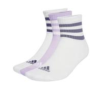 adidas Unisex 3-Stripes Cushioned Sportswear Mid-Cut Socks 3 Pairs, White/White/Powder Plum, 6.5-8