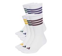 adidas Unisex 3 Stripes Essentials Cushioned Crew Socks 6 Pair Pack Socks, white/dark blue/crew yellow/violet, XS