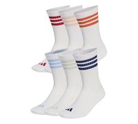 adidas Unisex 3 Stripes Essentials Cushioned Crew Socks 6 Pair Pack, white/active maroon/fox orange/dark blue, 4.5-6