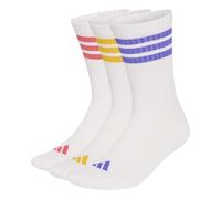 adidas Unisex 3Stripes Cushioned Sportswear Crew Socks 3 Pair Pack Socks, white/Solar Purple/crew yellow/Pure Turbo, XXL