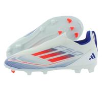 adidas Unisex-Adult F50 League Laceless Firm/Multi Ground Sneaker, Footwear White/Solar Red/Lucid Blue-white, 9.5 Women/8.5 Men