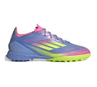adidas Unisex-Adult F50 Pro Turf Sneaker, Blue Fusion/Lucid Lemon/Lucid Pink, 9.5 Women/8.5 Men