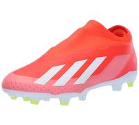 adidas Unisex-Adult X Crazyfast League Laceless Firm Ground Sneaker, Solar Red/White/Team Solar Yellow, 11 Women/10 Men
