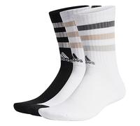 adidas Unisex Bold 3-Stripes Cushioned Crew Socks 3 Pairs, White/Black/White, 10.5-12.5