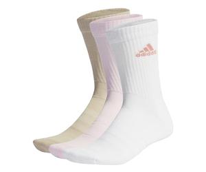 adidas Unisex Cushioned Crew Socks 3 Pairs, Clear Pink / White / Wonder Beige, 10.5-12.5