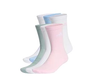 adidas Unisex CUSHIONED CREW SOCKS 6 PAIR PACK, white/clear pink/glow blue/Wonder Sage, 2.5-4