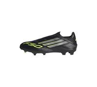 adidas Unisex F50 League Laceless Firm Ground Football Boots, Core Black/Iron Metallic/Lucid Lemon, 12.5 UK