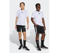 adidas Unisex Junior Training Essentials 3 Stripe T-Shirt & Short Set, White/Black, Size 7-8 Years White/Black