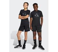 adidas Unisex Junior Training Essentials Print T-Shirt & Short Set - Black, Black, Size 9-10 Years Black