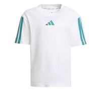 adidas Unisex Kids Essentials 3 Stripes Sleeve T-Shirt, White/Pure Teal, 4-5 Years