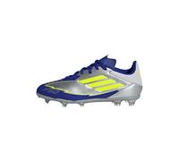 adidas Unisex Kids F50 League Football Boots Firm Ground, Silver Metallic/Solar Yellow/Lucid Blue, 4.5 UK
