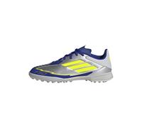 adidas Unisex Kids F50 League Football Boots Turf, Silver Metallic/Solar Yellow/Lucid Blue, 5 UK