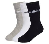 adidas Unisex Kids Linear Kids Crew 3 Pairs Per Pack Socks, white/grey heather/black, 5-6 Years