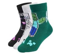 adidas Unisex Kids Minecraft Kids 3 Pairs Per Pack Socks Socks, lgh solid grey/collegiate green/black, S