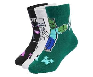 adidas Unisex Kids Minecraft Kids 3 Pairs Per Pack Socks Socks, lgh solid grey/collegiate green/black, S