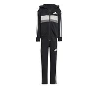 adidas Unisex Kids SEASONAL ESSENTIALS TIBERIO 3 STRIPES FLEECE TRACKSUIT, black/white/grey two, 5-6 Years