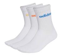 adidas Unisex Linear Crew Cushioned Socks 3 Pairs, white/Pure Orange/Semi Ice Tangerine Mel./ray blue, 6.5-8