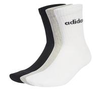 adidas Unisex LINEAR CREW SOCKS CUSHIONED SOCKS 6 PAIR PACK, Medium Grey Heather/White/Black, 2.5-4
