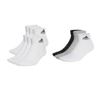 adidas Unisex Thin and Light Sportswear Ankle Socks 6 Pairs, White/Black, 8.5-10 & Unisex Cushioned Sportswear 3 Pairs Ankle Socks, Medium Grey Heather/White/Black, L