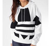 Adidas Women Trefoil Logo Hoodie Oversize Hooded Pullover Sweater White/Black