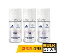 Adidas Women UEFA Star Roll-On Deodorant 3-Pack 72H Dry Protection For Champions