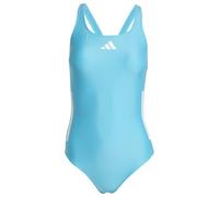 adidas Women's 3 Stripes C-Back Swimsuit, Lucid Cyan/White, 30