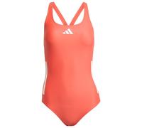 adidas Women's 3 Stripes C-Back Swimsuit Swimwear, semi Lucid red/White, 32"