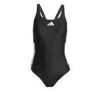 adidas Women's 3 Stripes C-Back Swimsuit, Black/White/White, 30