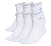adidas Women's Ankle Socks, Athletic Cushioned Quarter Fit, 6-Pack, Durable, Comfortable, Cooling, with Compression, White/Clear Sky Blue/Bliss Lilac Purple, M (Pack of 6)