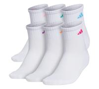 adidas Women's Athletic Quarter Socks 6-Pack, White/Solar Red/Pink/Purple/Green/Blue, M
