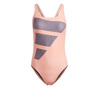 adidas Women's Big Bars Graphic Swimsuit, Coral Fusion/Shadow Navy/White, 34