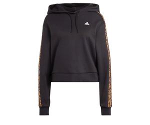 adidas Women's Essentials 3-Stripes Animal Print Relaxed Hoodie, Black/Magic Beige, XS