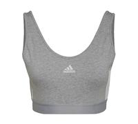 adidas Women's Essentials 3-Stripes Crop Top With Removable Pads, Medium Grey Heather / White, S