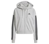 adidas Women's ESSENTIALS 3-STRIPES FRENCH TERRY FULL ZIP HOODIE, Medium Grey Heather/Black, XL