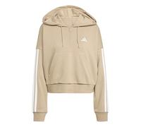 adidas Women's ESSENTIALS 3-STRIPES FRENCH TERRY QUARTER-ZIP HOODIE, warm sandstone/white, L