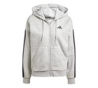 adidas Women's ESSENTIALS 3-STRIPES FULL-ZIP FLEECE HOODIE, medium grey heather/black, XXS