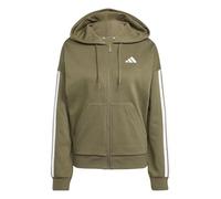 adidas Women's ESSENTIALS 3-STRIPES FULL-ZIP FLEECE HOODIE, olive strata/white, S