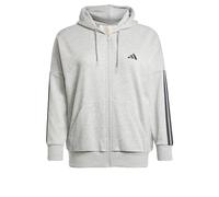 adidas Women's ESSENTIALS 3-STRIPES FULL-ZIP FLEECE HOODIE (PLUS SIZE), Medium Grey Heather/Black, XL Plus