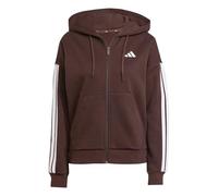 adidas Women's ESSENTIALS 3-STRIPES FULL-ZIP FLEECE HOODIE, shadow brown/white, XXS
